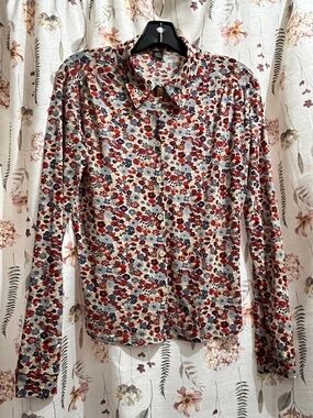 Only Hearts Floral Button-Down Shirt in Red, Blue & Cream